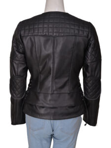 Women Black Biker Quilted Jacket - Image 2