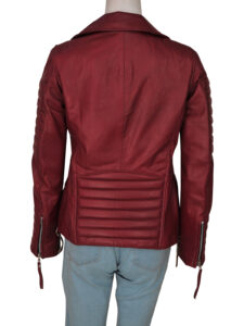 Maroon Biker Jacket For Women - Image 2