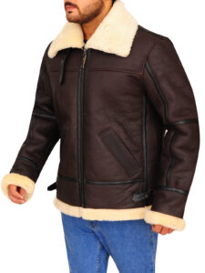 B3 Bomber Aviator Shearling Leather Jacket - Mauve Tree - Image 5