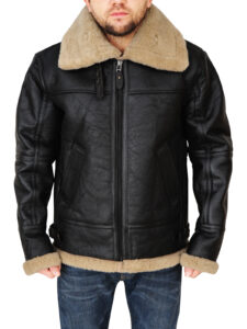 Men's Black B3 Bomber Sheepskin Jacket - Mauve Tree - Image 6