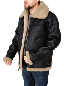Men's Black B3 Bomber Sheepskin Jacket - Mauve Tree - Image 5