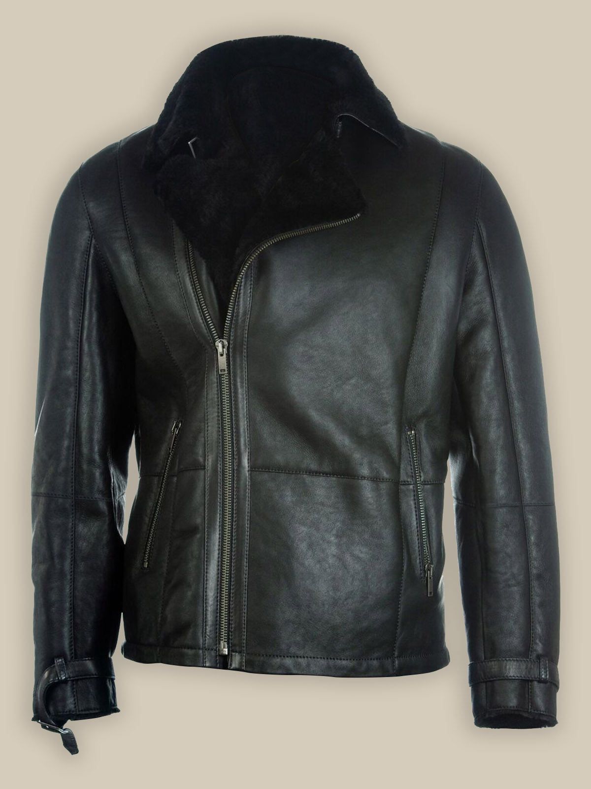 men-b3-bomber-shearling-jacket.jpg Men Pure Black B3 Shearling Jacket - Image 1