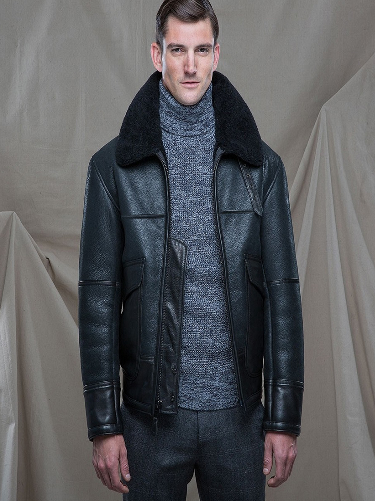 men-b3-shearling-leather-jacket-1.jpg Men Black B3 Bomber Jacket - Image 1
