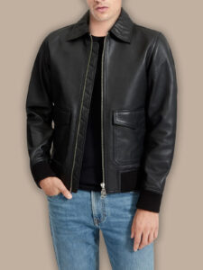 Men Biker Bomber Leather Jacket - Image 3