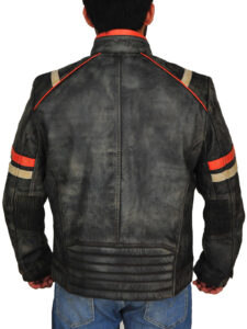 Men Grey Biker Leather Jacket - Image 2