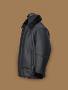 Men Black Aircraft Shearling Jacket - Image 4