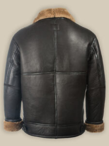 Men Black Aviator Shearling Jacket - Image 2