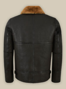 Traditional Black Shearling Jacket For Men - Image 2