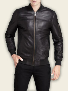 Men Biker Black Bomber Jacket - Image 3