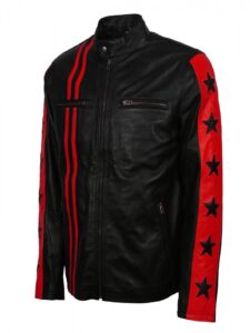 Men Red Stripes Biker Jacket - Image 3