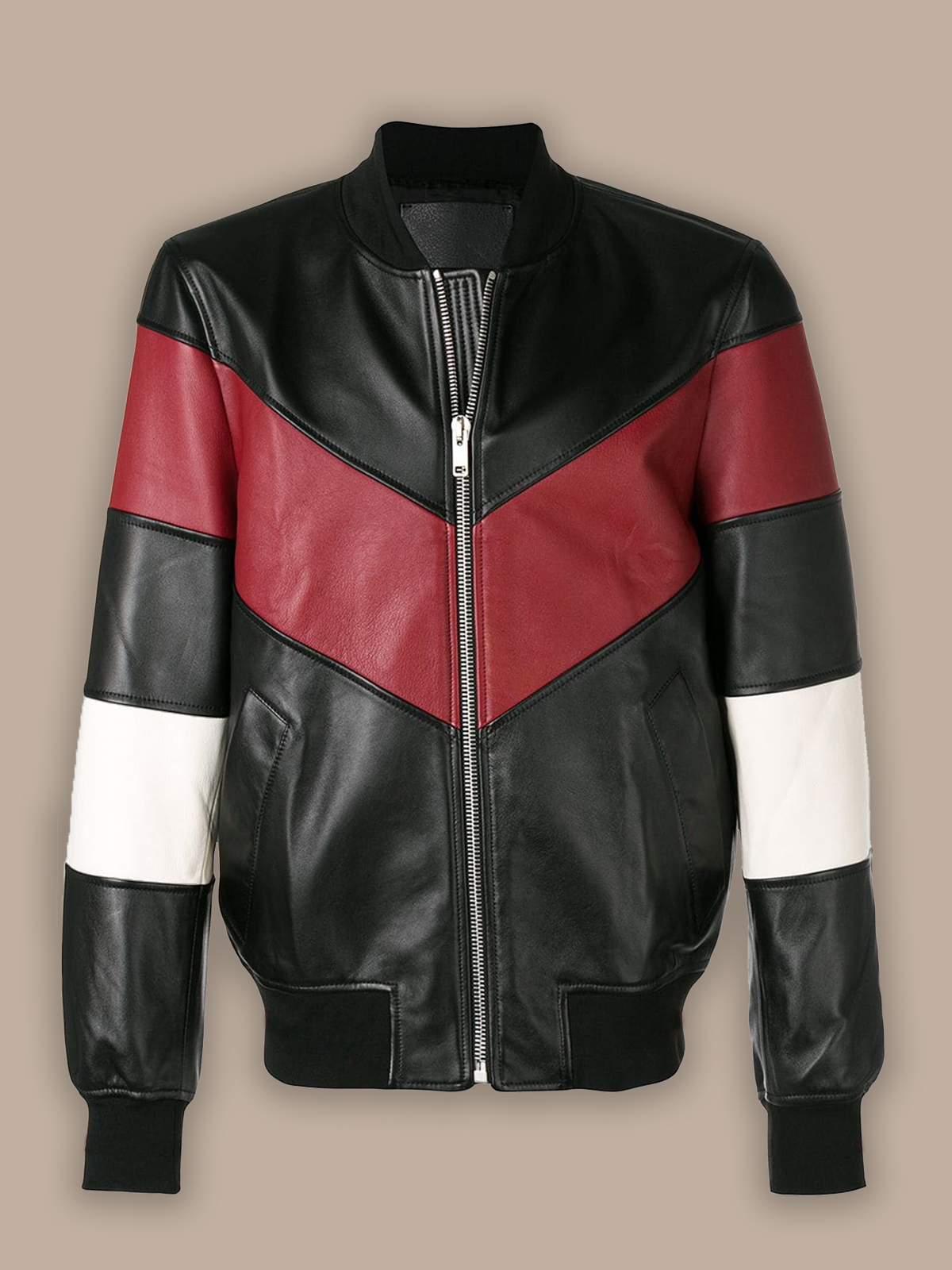 men-black-bomber-jacket-4.jpg Men Chevron Stripe Bomber Jacket - Image 1