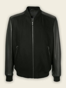 Men Black College Bomber Jacket - Mauve Tree