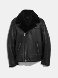 Men Black Shearling Moto Jacket - Image 3
