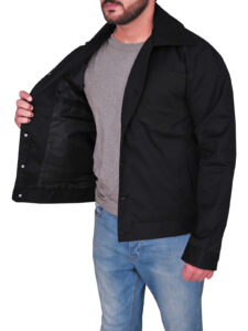 Black Casual Cotton Jacket Mens - Image 4