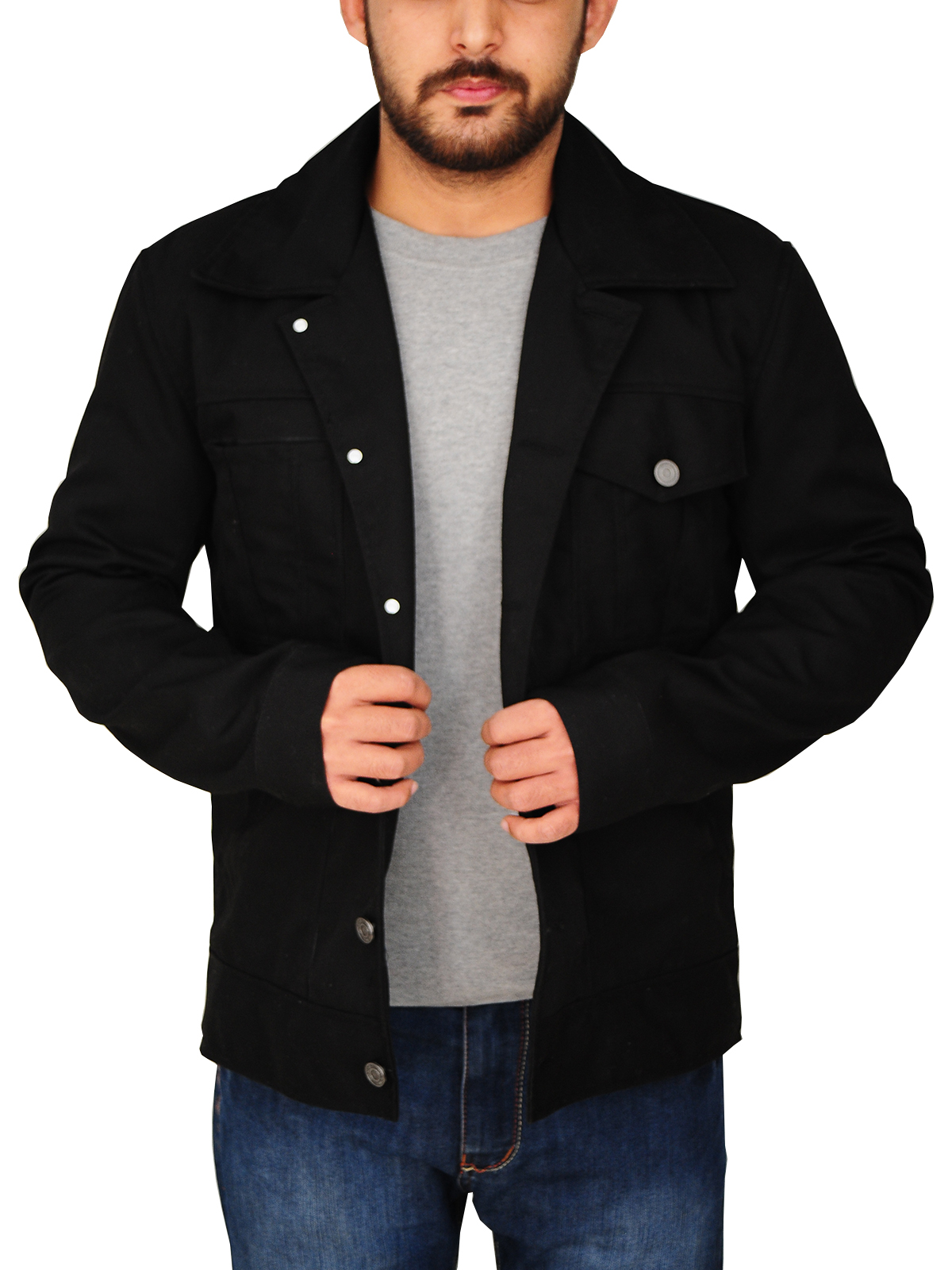 men-black-cotton-jacket-2-1.jpg Mens Black Cotton Jacket - Image 1