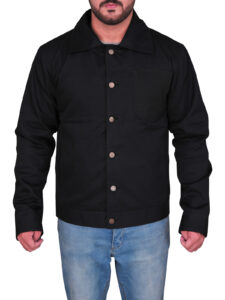 Black Casual Cotton Jacket Mens