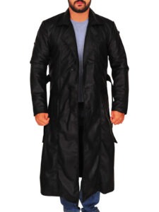Men Faux Leather Trench Coat