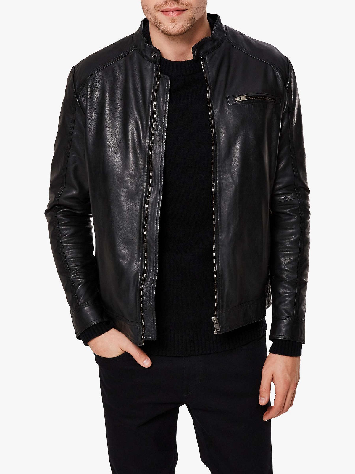 men-black-leather-jacket-1-4.jpg Classic Biker Jacket For Men - Image 1