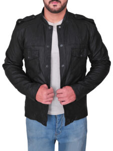Men's Basic Button Leather Jacket