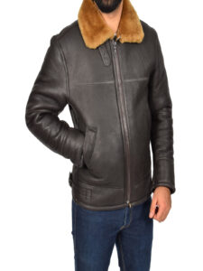 Men Real Sheepskin Brown Jacket - Image 4