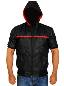 Black Hoodie Leather Jacket - Image 5