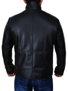 Men's Simple Black Leather Jacket - Image 2
