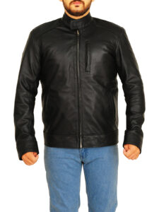 Mandarin Collar Leather Jacket - Image 5