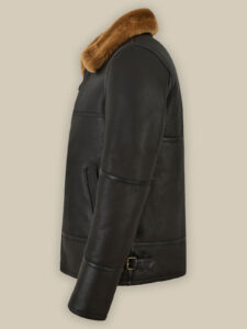 Traditional Black Shearling Jacket For Men - Image 4