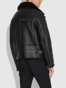 Men Black Shearling Moto Jacket - Image 2