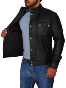Men's Black Racer Leather Jacket - Image 4