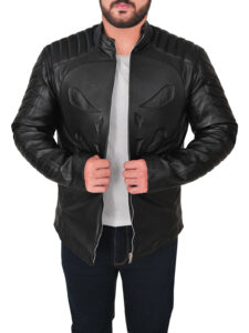 Dapper Black Skull Leather Jacket - Image 5