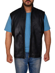 Men Sleek Black Leather Vest - Image 5