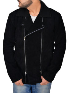 Men Black Suede Biker Jacket - Image 5