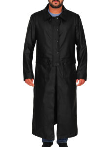 Men's Black Leather Trench Coat - Image 5