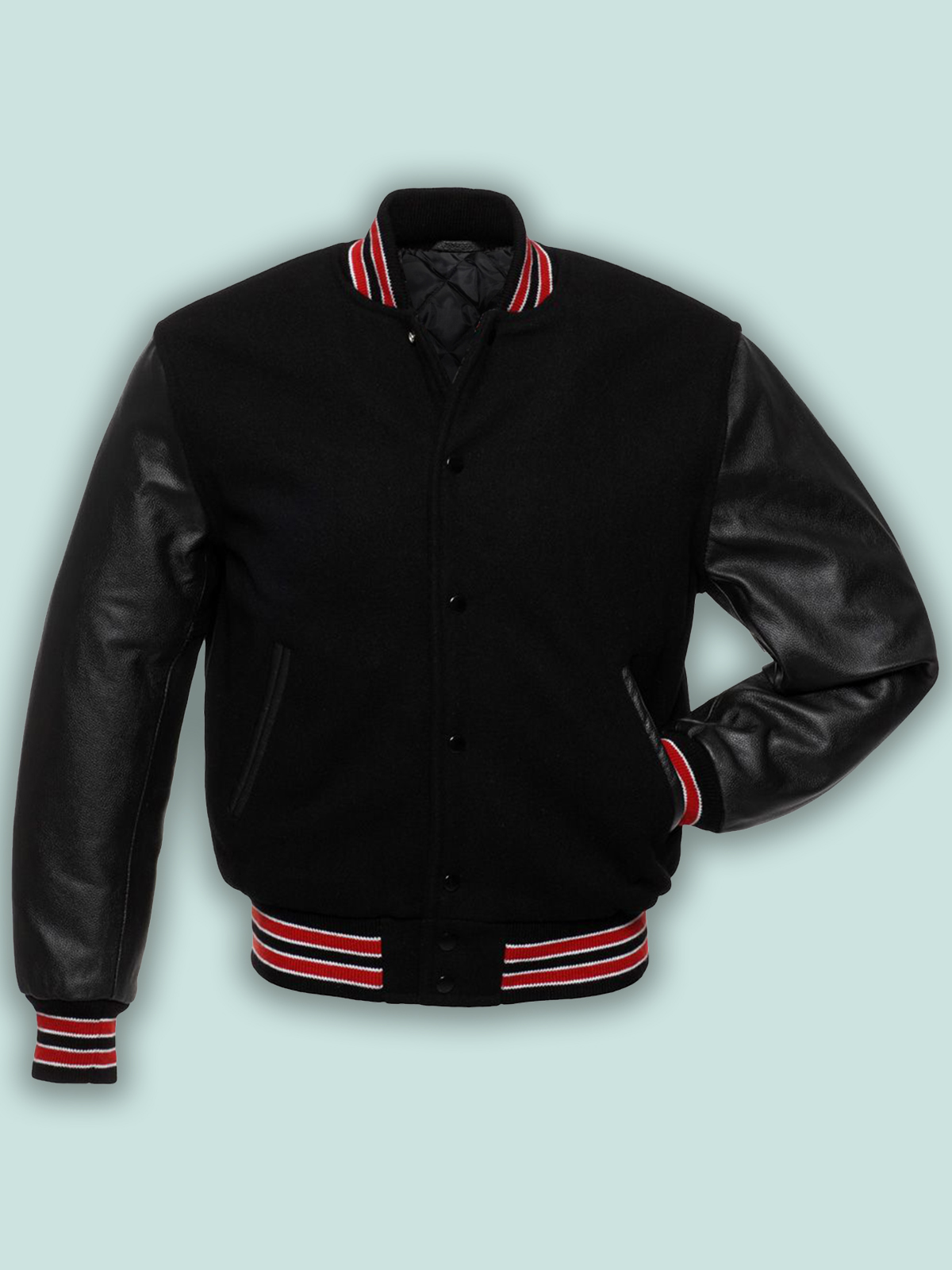 men-black-wool-jacket.jpg Black Wool Varsity Jacket - Image 1