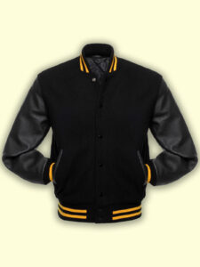 Jet Black Wool Varsity Jacket - Mauve Tree - Image 3