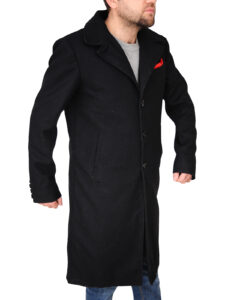 Men Black Wool Long Coat - Image 3