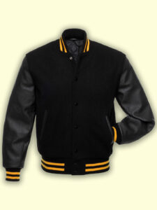 Jet Black Wool Varsity Jacket - Mauve Tree