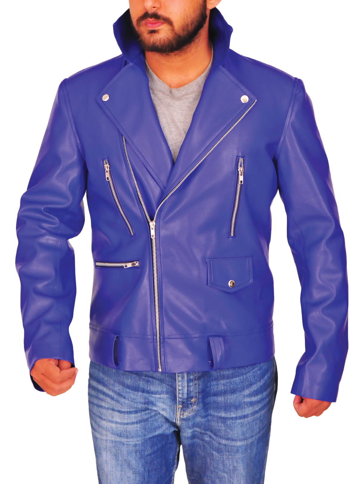 men-blue-brando-leather-jacket.jpg Men Blue Brando Jacket - Image 1