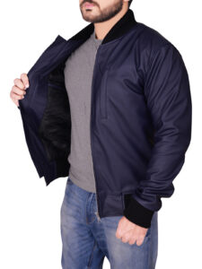 Navy Blue Varsity Leather Jacket - Mauve Tree - Image 5