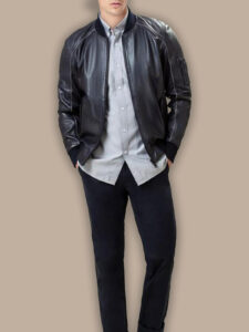 Men Black Bomber Jacket - Image 3