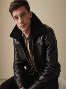 Men Black Shearling Bomber Leather Jacket - Image 3