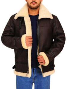 B3 Bomber Aviator Shearling Leather Jacket - Mauve Tree - Image 2