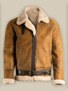 Men Brown B3 Shearling Leather Jacket - Mauve Tree