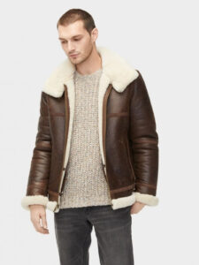 Men Aviator Shearling Leather Jacket - Image 3