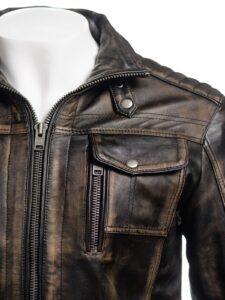Men Vintage Biker Leather Jacket - Mauve Tree - Image 3