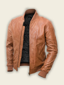 Men Brown Bomber Leather Jacket - Mauve Tree - Image 3