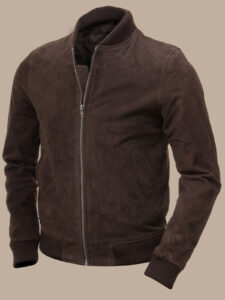 Men Brown Suede Bomber Jacket