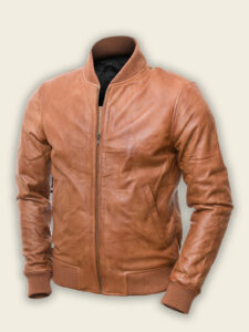 Men Brown Bomber Leather Jacket - Mauve Tree