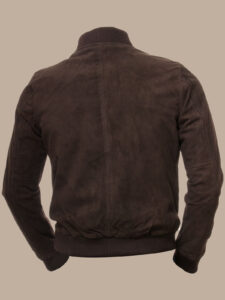 Men Brown Suede Bomber Jacket - Image 2